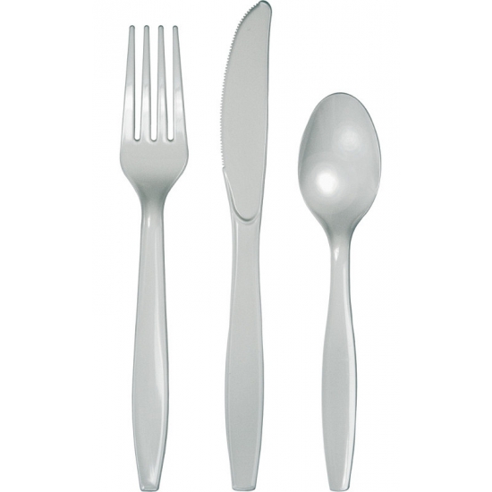 Plastic bestek zilver 24-delig -