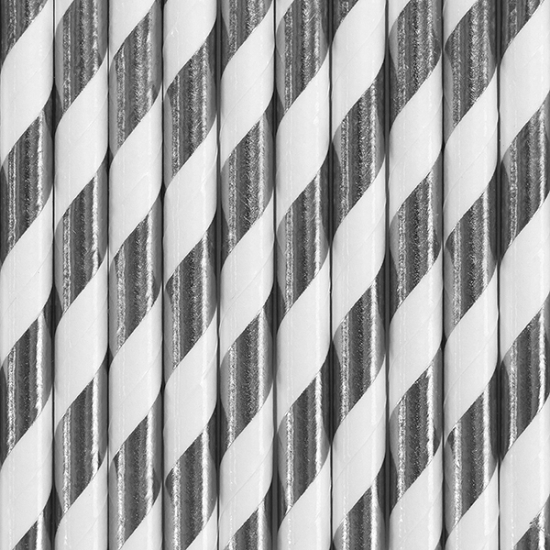 Gestreepte rietjes van papier zilver/wit 10x stuks -