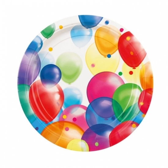 Feestbordjes met ballonnen opdruk - 8x stuks - karton - D23 cm - wegwerp party verjaardag -