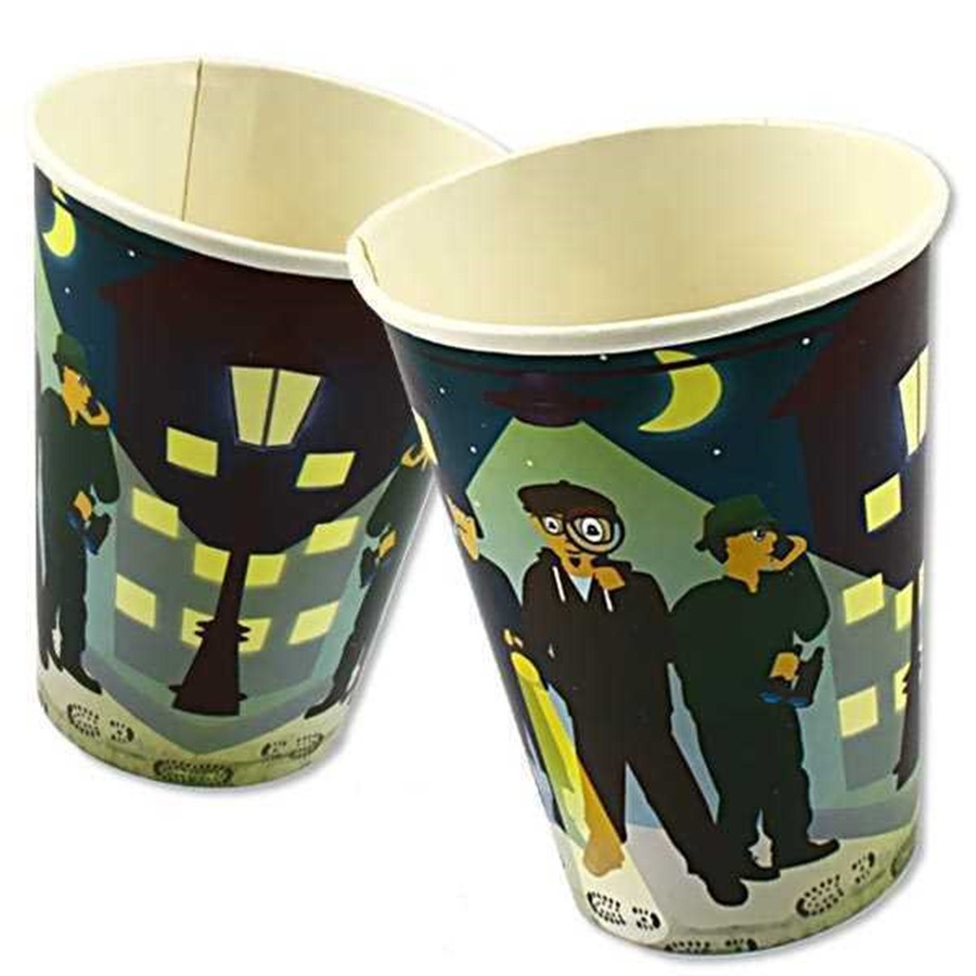 Feestbekertjes in detective thema - 8x stuks - 200 ml - Karton - Kinder verjaardag drinkbekers -