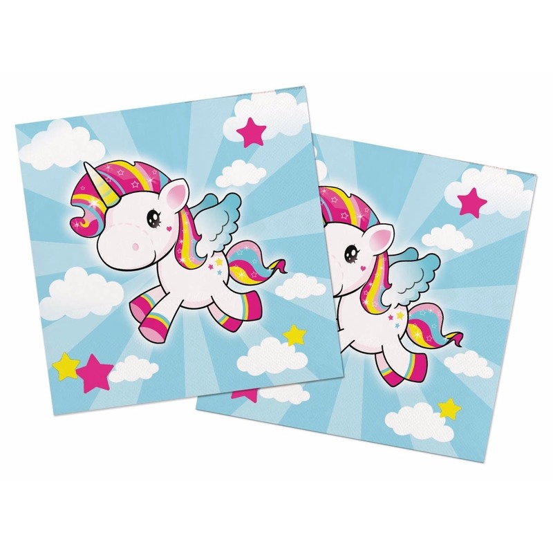 20x Eenhoorn themafeest servetten gekleurd 33 x 33 cm papier -
