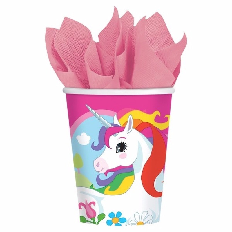 Kartonnen bekers Eenhoorn - 266 ML - kinder verjaardag - 266 ml - kinderfeestje -