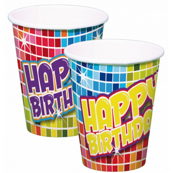 6x stuks Happy Birthday thema verjaardag bekertjes van papier -