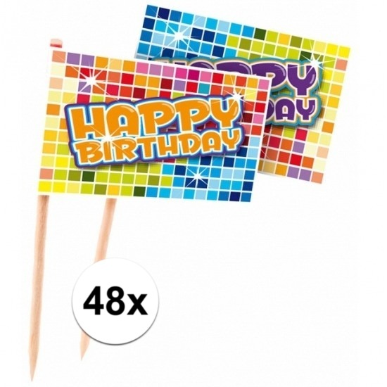 48x Cocktailprikkers Happy Birthday -