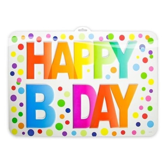 Happy B-day deurbord met stippen 38 x 52 cm -
