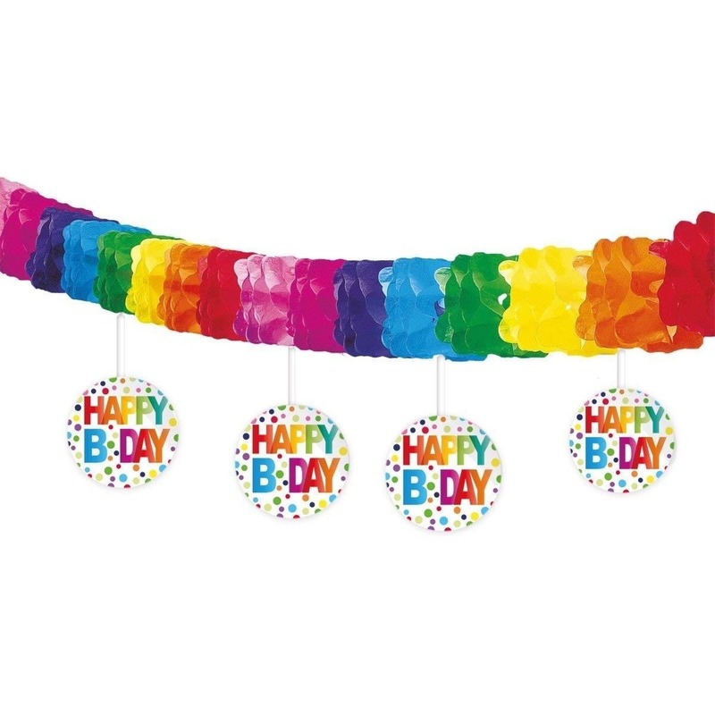Slinger Happy B-day - 4 meter - papier/karton - verjaardag slingers - versiering -