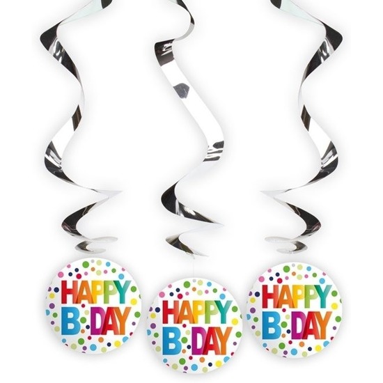 6x Happy B-day rotorspiralen met stippen -