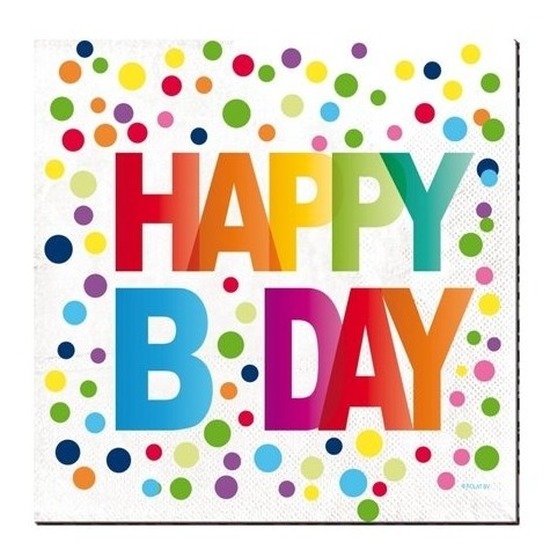 60x Happy B-day servetten met stippen 33 cm -