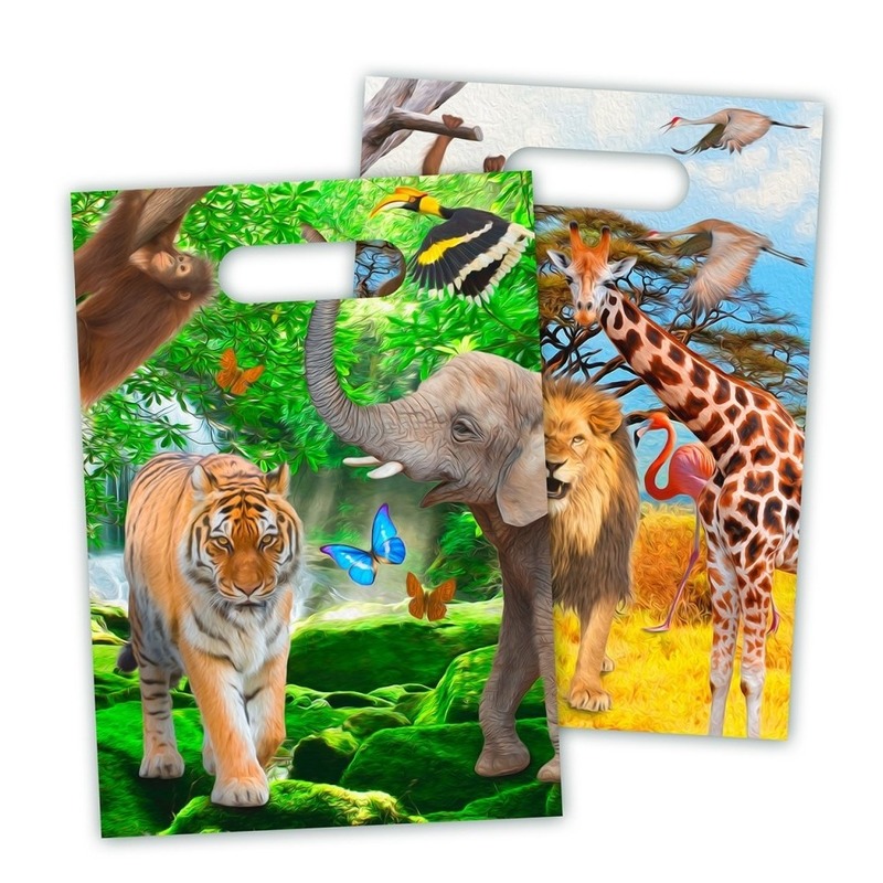 8x stuks Safari/jungle thema kinderfeestje feestzakjes/uitdeelzakjes 16,5 x 23 cm -