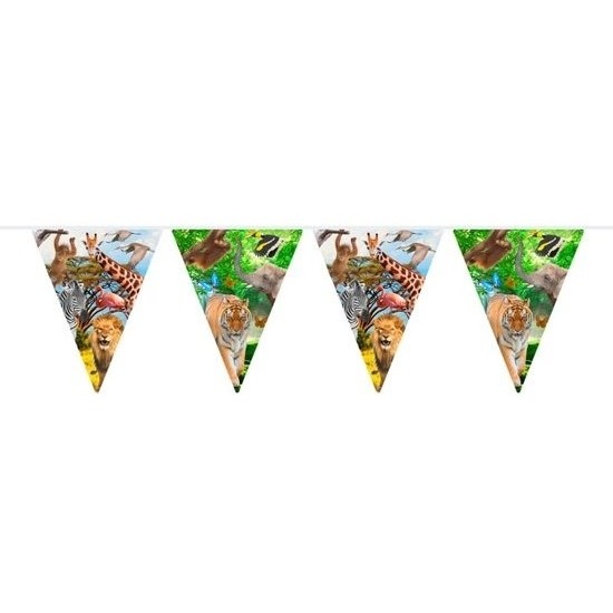 Safari/jungle thema feest/verjaardag vlaggenlijn slinger - 10 meter - plastic - binnen/buiten -