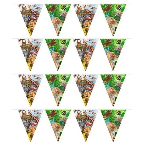4x Safari/jungle themafeest vlaggenlijn 10 meter -