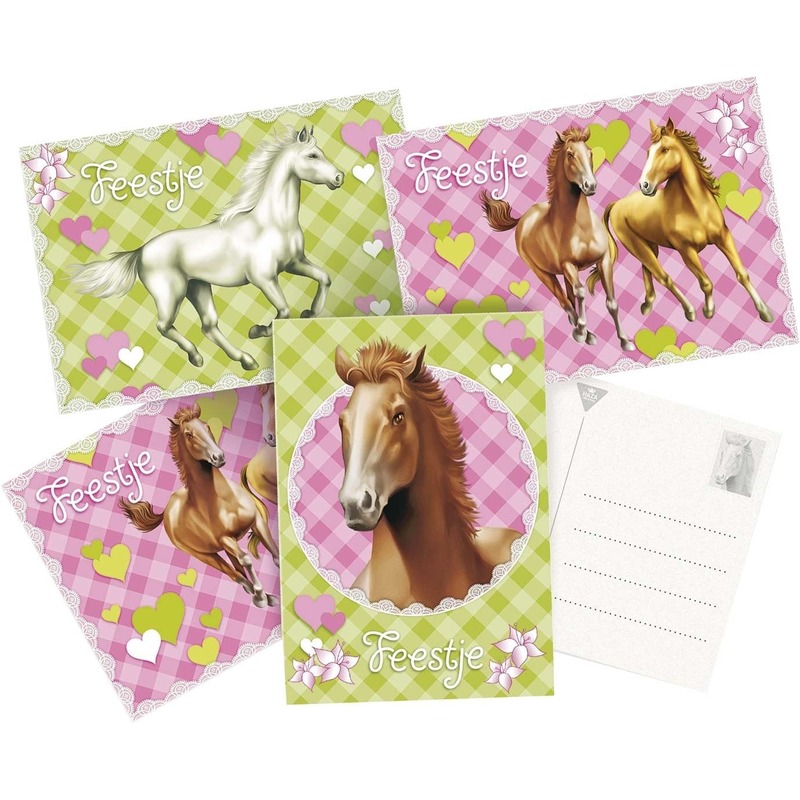 6x Paarden themafeest uitnodigingen/kaarten -