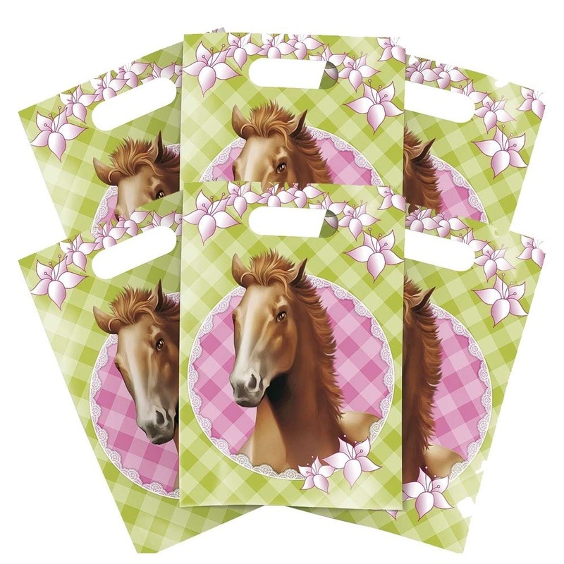 Paarden themafeestje feestzakjes/uitdeelzakjes - 6x stuks - plastic - Knderfeestje snoepzakjes -