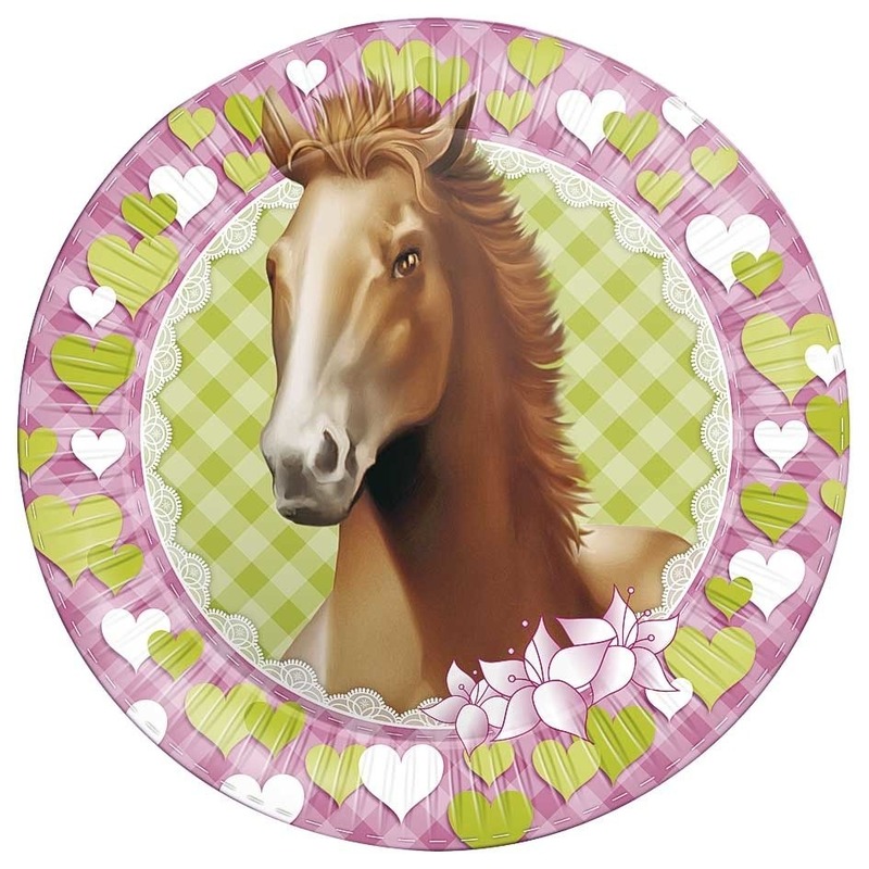 16x Paarden themafeest wegwerpbordjes 23 cm -
