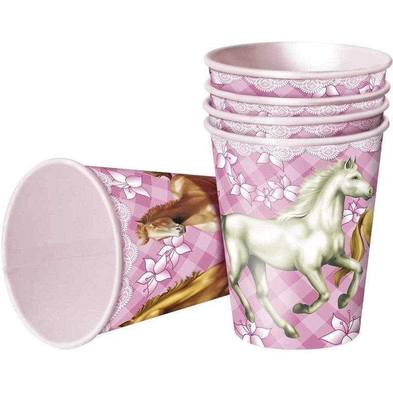 16x Paarden themafeest bekertjes 250 ml -