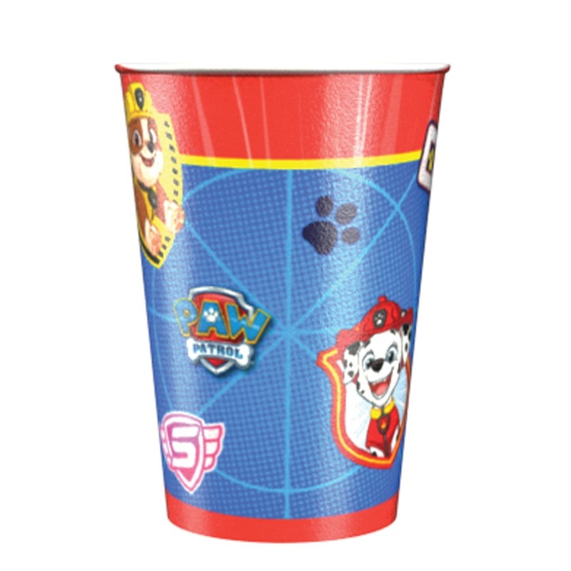 Paw Patrol thema feest drinkbekers - 8x stuks - 250 ml - karton - Kinderverjaardag/kinderfeestje -