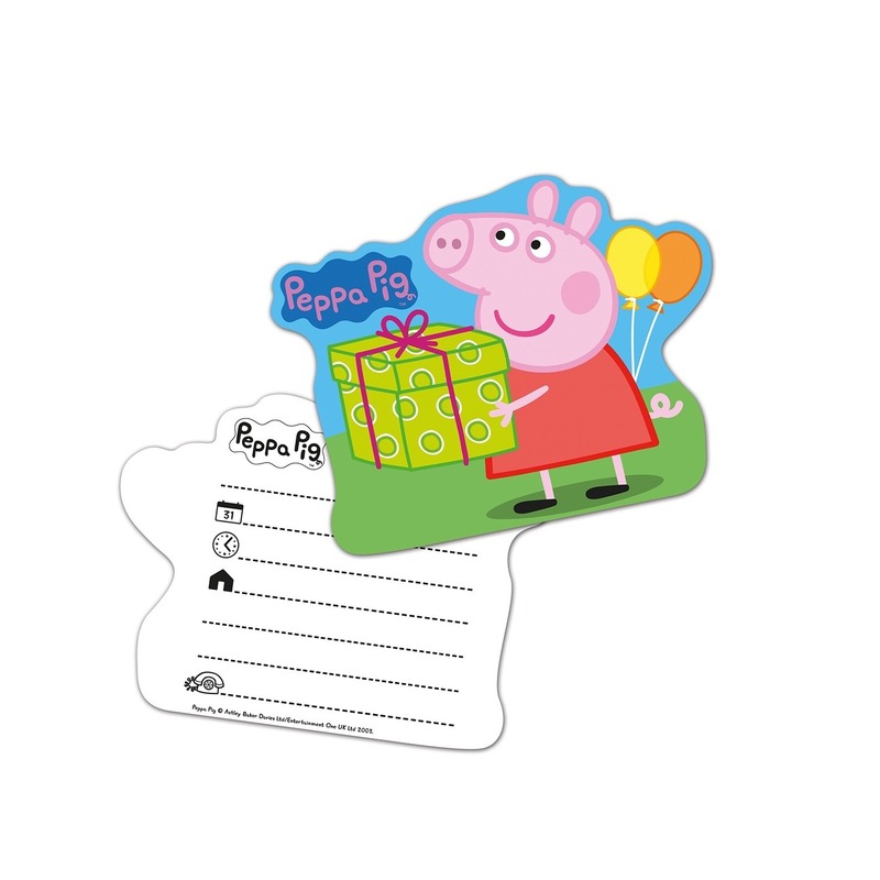 6x Peppa Pig themafeest uitnodingen/kaarten -