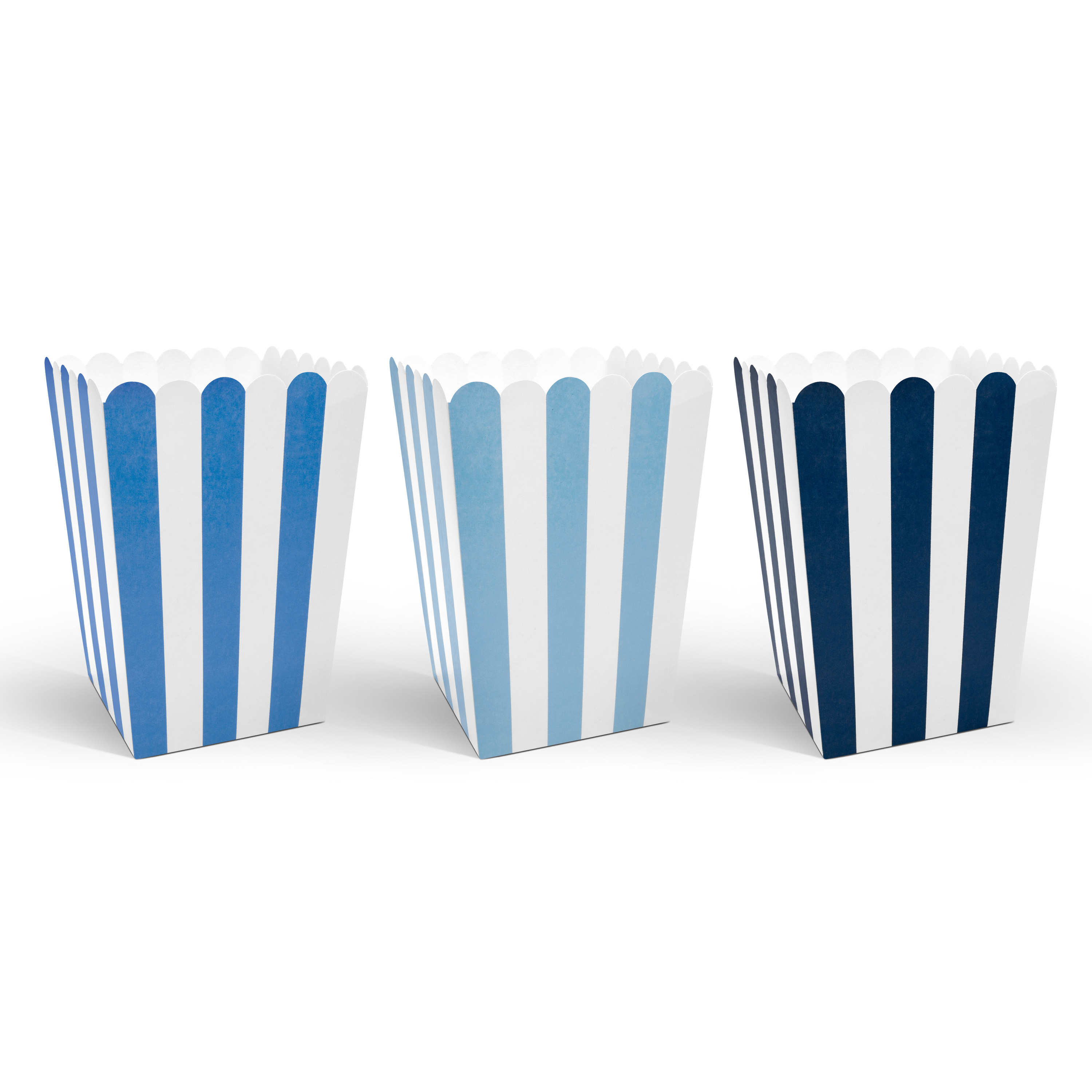 6x stuks gestreepte popcorn/snoep bakjes blauw -