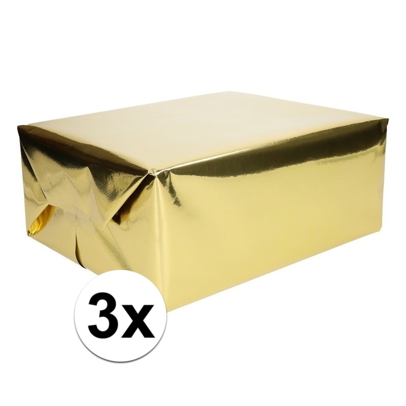 Inpakpapier/cadeaupapier - 3x - 400 x 50 cm - goud metallic - luxe papier -