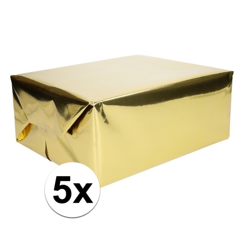 Inpakpapier/cadeaupapier - 5x - 400 x 50 cm - goud metallic - luxe papier -