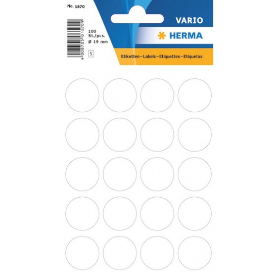 Ronde sticker etiketten - wit - Dia 19 mm - 200x stuks - Hobby stickers rondjes -
