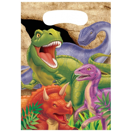 Dinosaurus thema uitdeelzakjes/feestzakjes - 8x stuks - kinderfeestje cadeautjes Dino's -