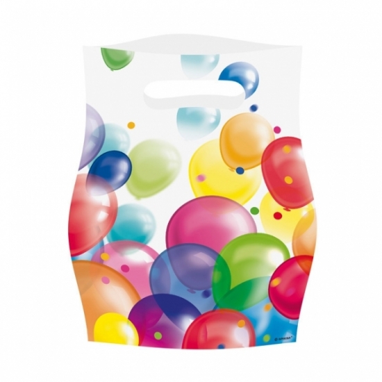 8x Feestzakjes met ballonnenopdruk plastic 16x23cm -