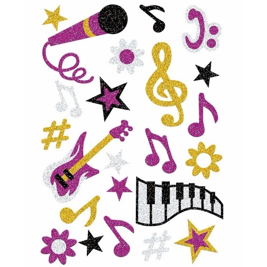 1x set muziek glitter stickers -