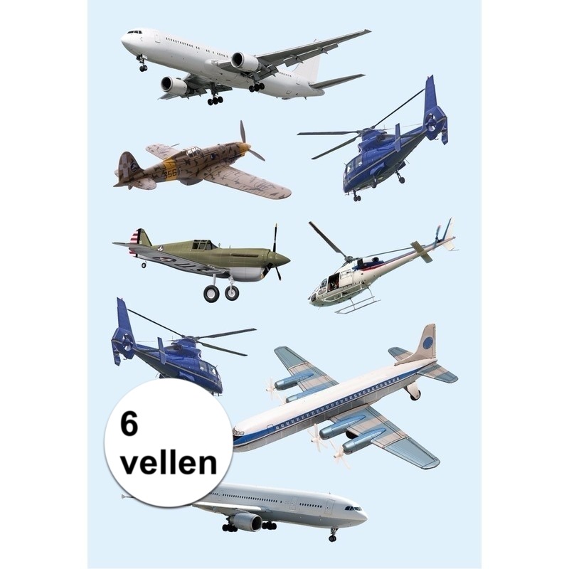 Vliegtuigen stickers 6 vellen -