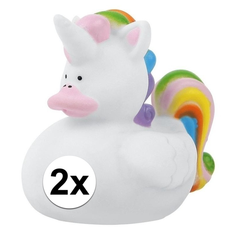 2x Rubber badeendje eenhoorn 7 cm -