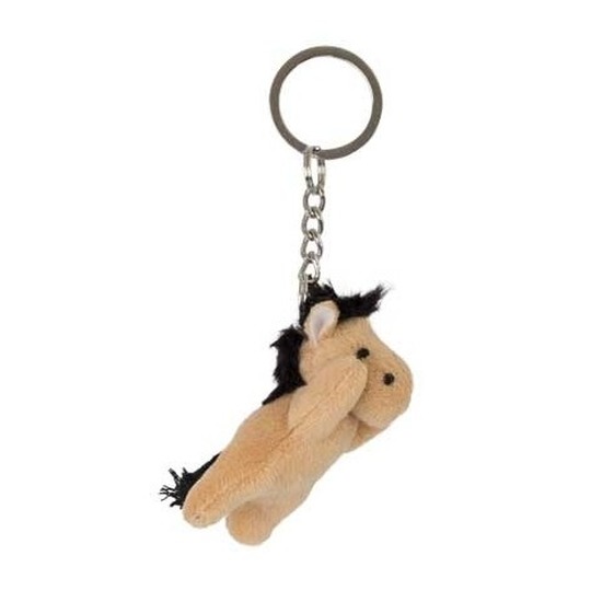 Pluche lichtbruin paarden knuffel sleutelhanger 6 cm - Speelgoed dieren sleutelhangers -