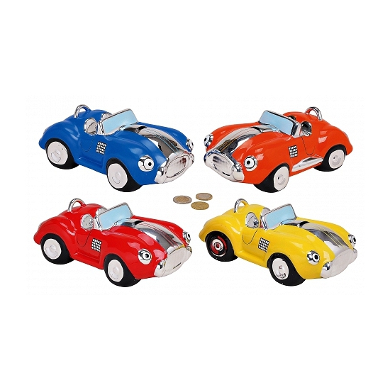 Spaarpot sportauto/sportwagen - 20 x 12 cm - Voertuigen - Kinder spaarpot - keramiek -