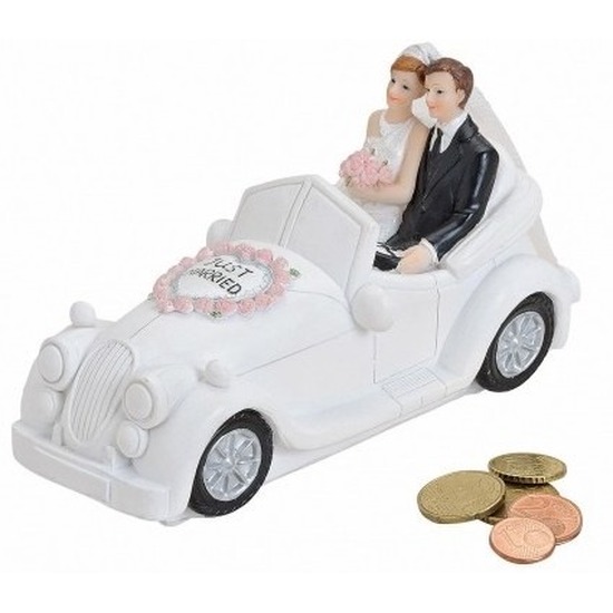 Just married trouwauto spaarpot bruiloft artikelen 16 cm -