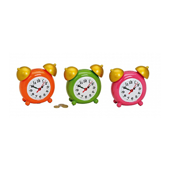 Roze wekker spaarpot 16 cm -