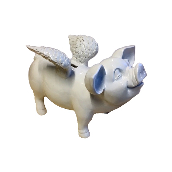 Wit spaarvarken met vleugels 25 cm -