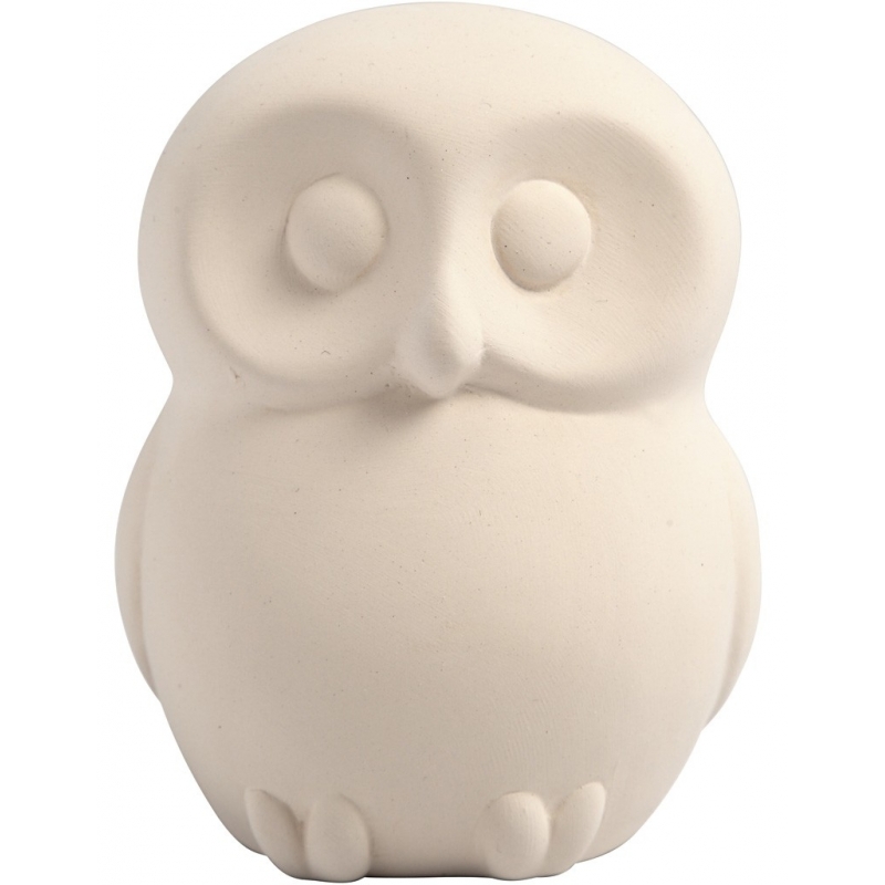 Spaarpot uil wit klei 10 cm - zelf beschilderen -