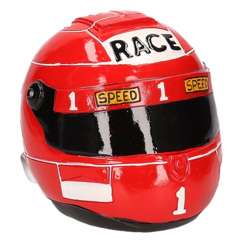 Spaarpot rode race coereur helm - F1 racing - motoren/sportwagens - 14 x 11 cm - polystone -