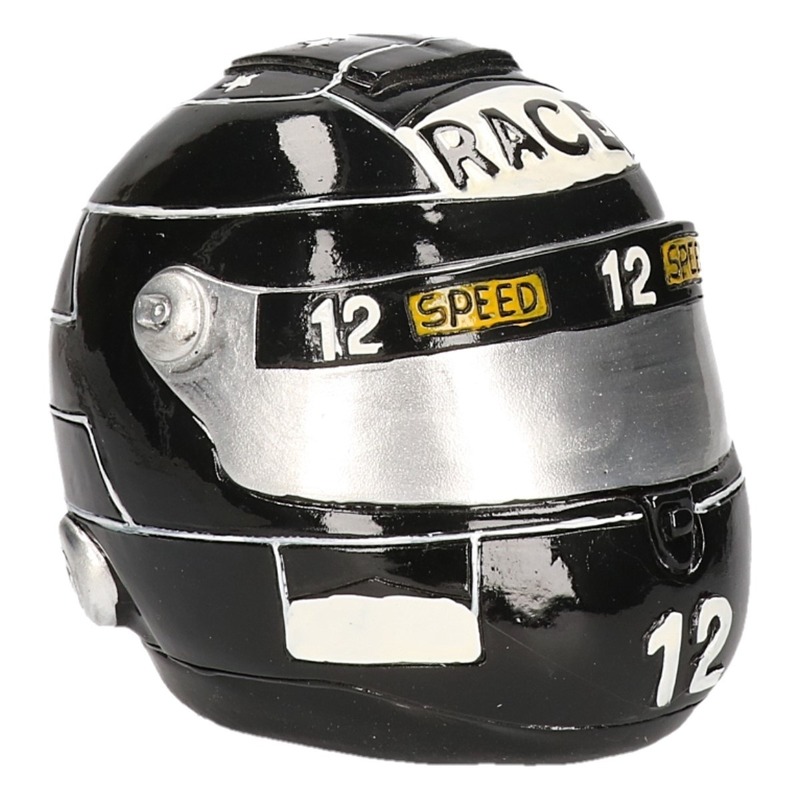 Spaarpot race helm - zwart - 14 x 11 cm - polystone - motorhelm - racehelm -