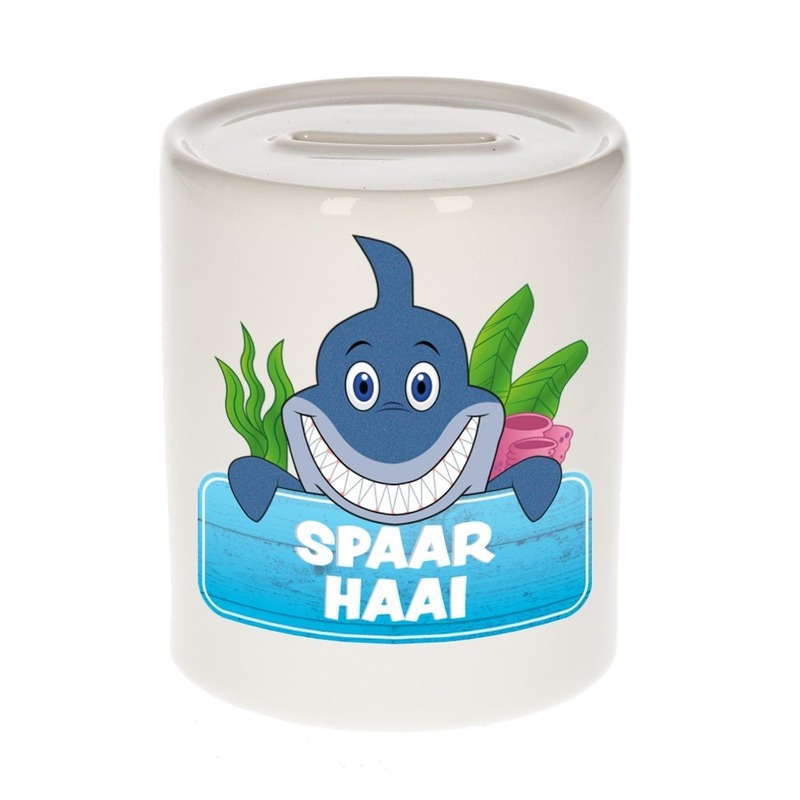 Kinder spaarpot met haaien print 9 cm -