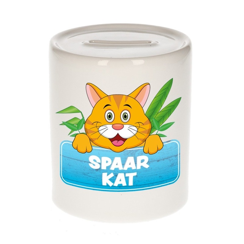 Kinder spaarpot met rode katten print 9 cm -
