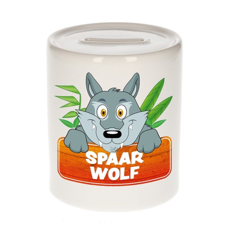 Kinder spaarpot met wolven print 9 cm -