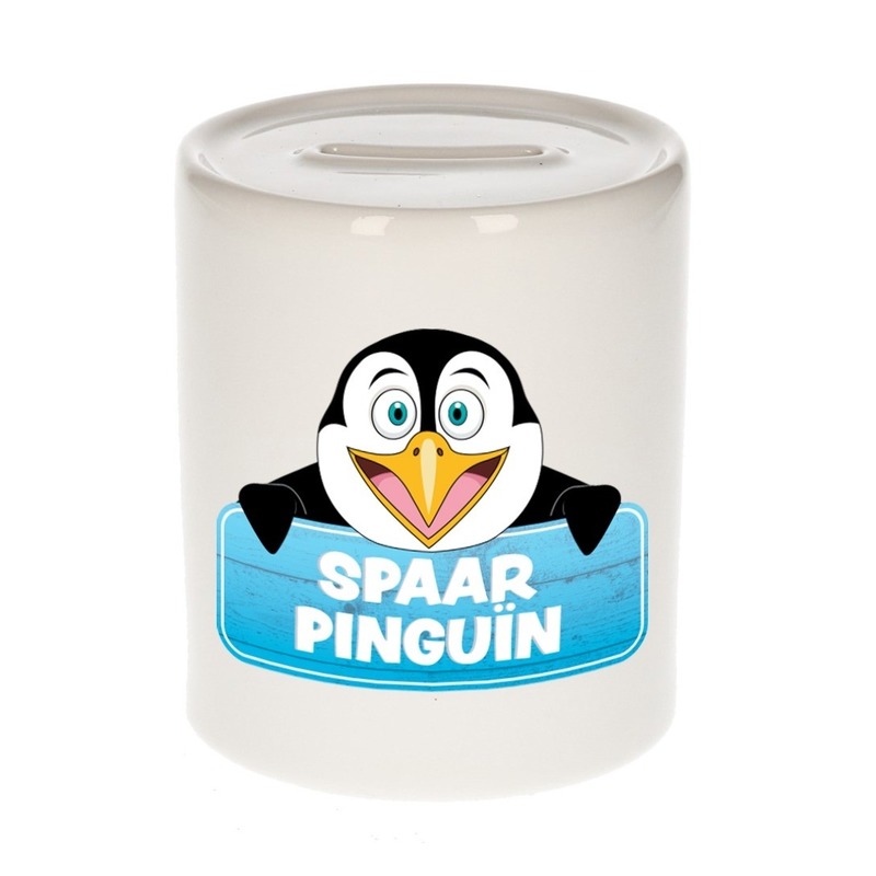 Kinder spaarpot met pinguins print 9 cm -