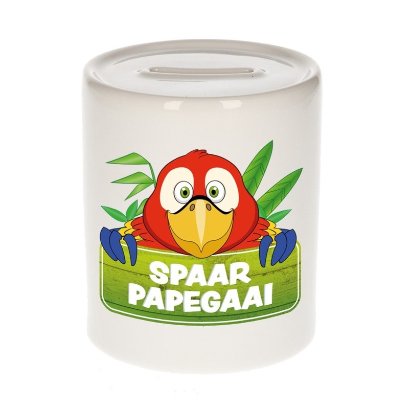 Kinder spaarpot met papegaaien print 9 cm -