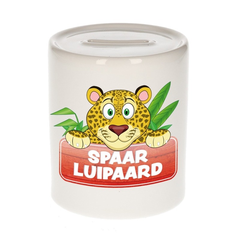 Kinder spaarpot met luipaarden print 9 cm -