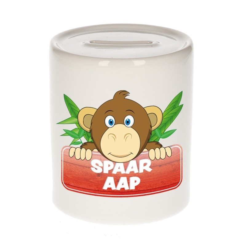 Kinder spaarpot met apen print 9 cm -