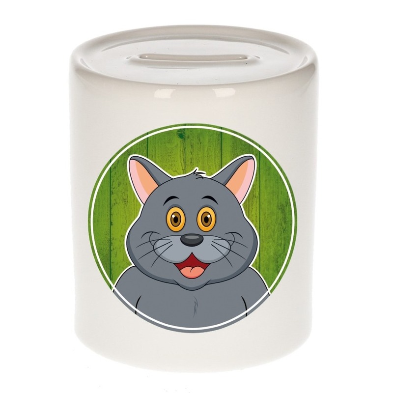Grijze katten spaarpot voor kinderen 9 cm -