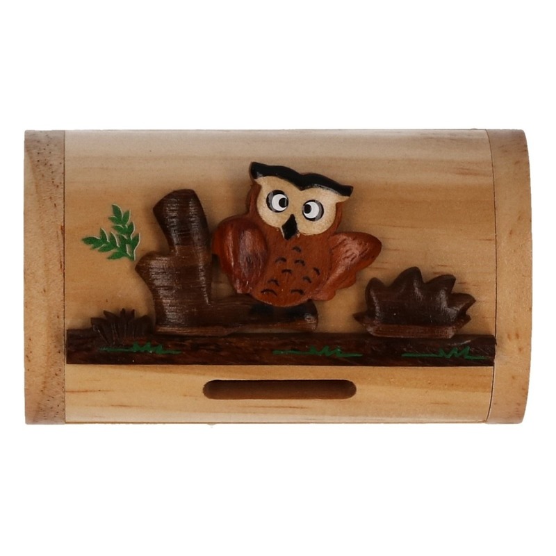 Houten spaarpot uil 10 cm -