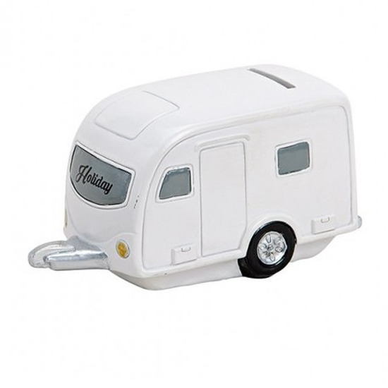 Spaarpot - caravan vakantie - polystone - 15 x 8 x 9 cm -