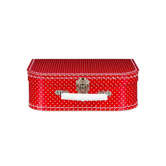 Koffertje rood met witte stippen 25 cm -