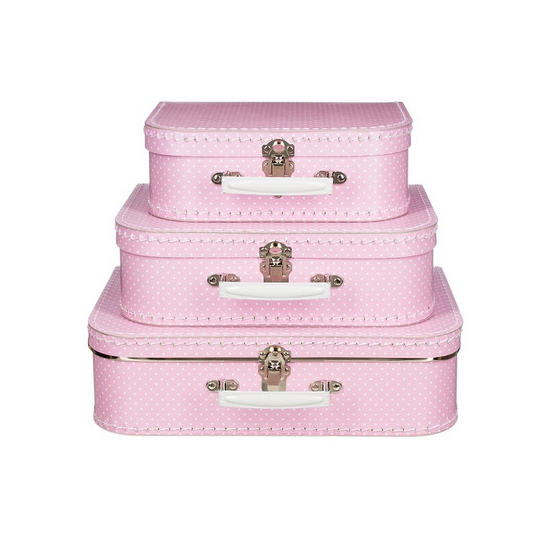 Koffertje roze met stippen wit 25 cm -